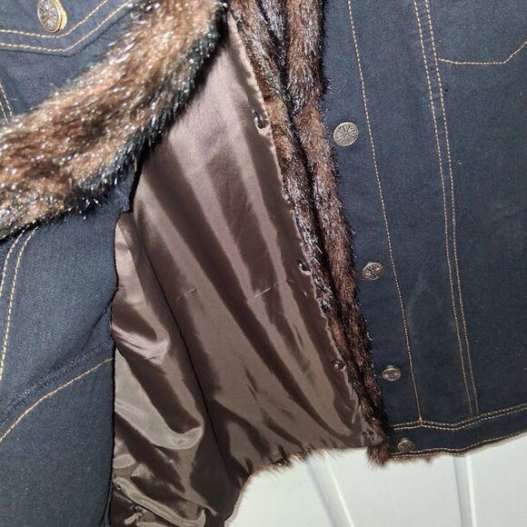 Dennis Basso Dark Blue Denim Jean Jacket w/ Removable Faux Fur Vest NWOT Sz L - Picture 7 of 15